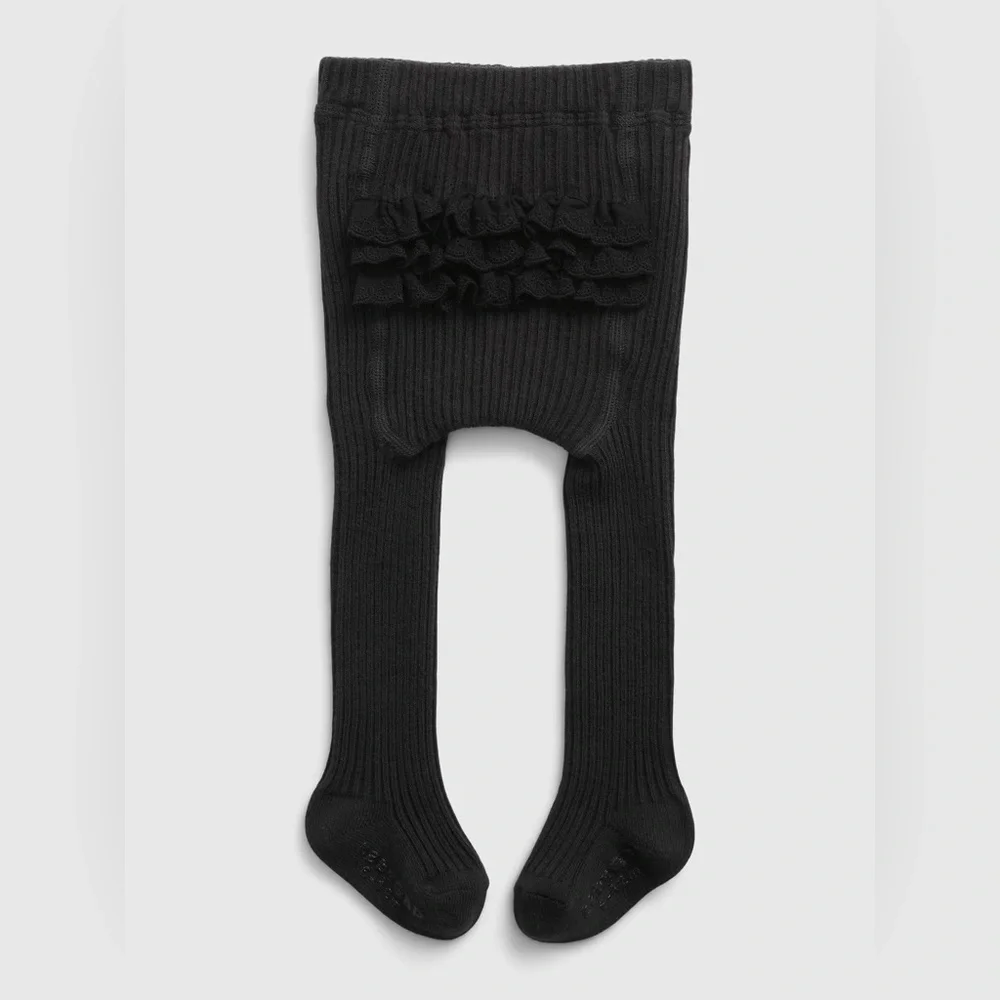 NWT BABYGAP Baby Rib Ruffle Tights In Black Size 0-6 Months